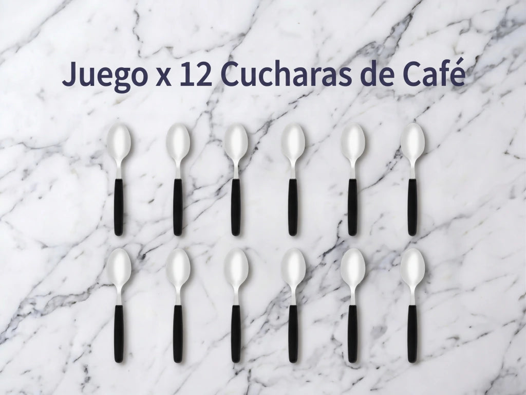 Pack x12 Cucharas de te Basic de Acero Inoxidable + Mango Negro de Plástico