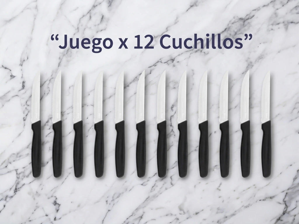 Pack x12 Cuchillos Basic de Acero Inoxidable + Mango Negro de Plástico