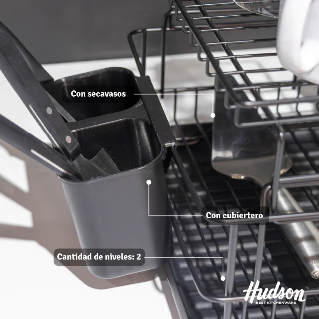 Escurridor De Platos Metal Esmaltado Negro 2 Pisos