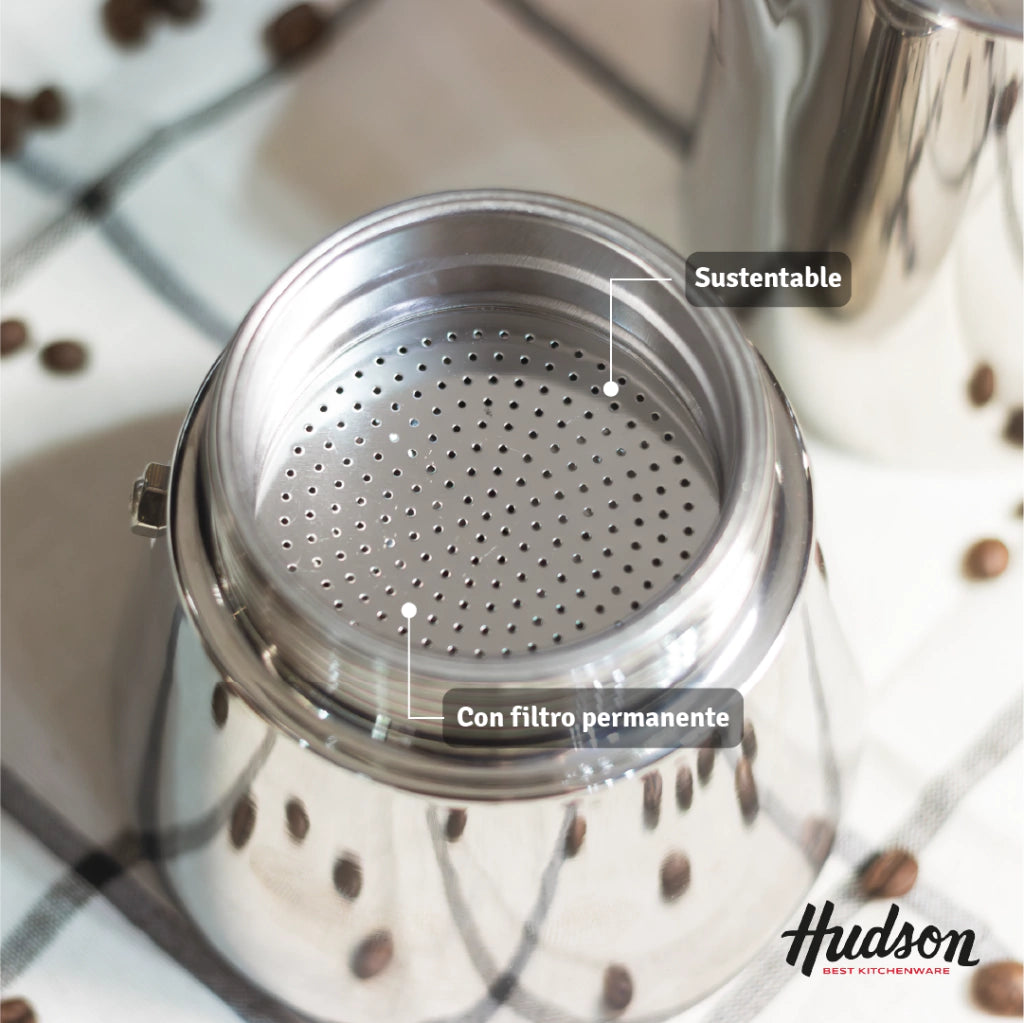 Cafetera de Acero Inoxidable Italiana 6 pocillos Pulido Espejo