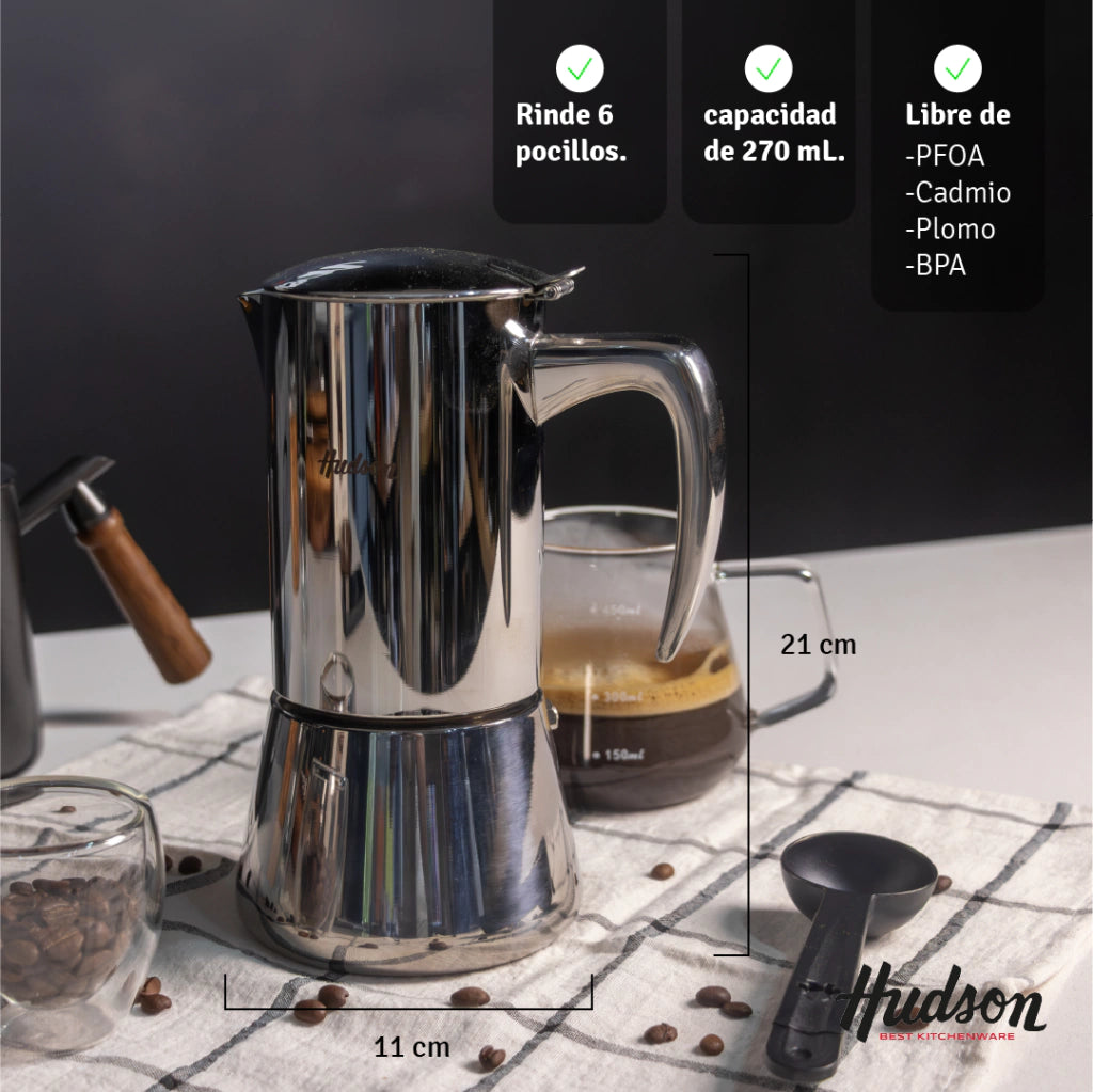 Cafetera de Acero Inoxidable Italiana 6 pocillos Pulido Espejo