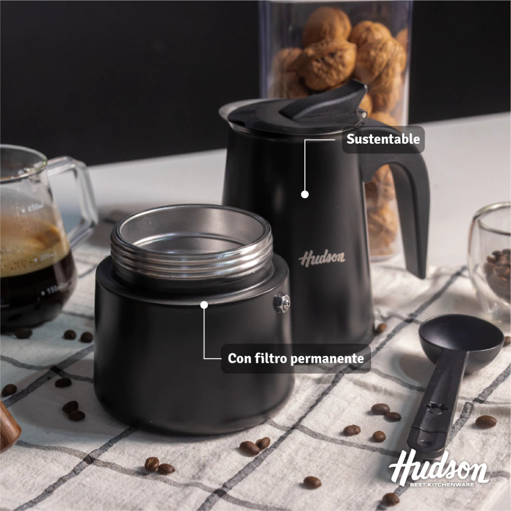 Cafetera Esmaltada Negra de Acero Inoxidable p/ 6 pocillos