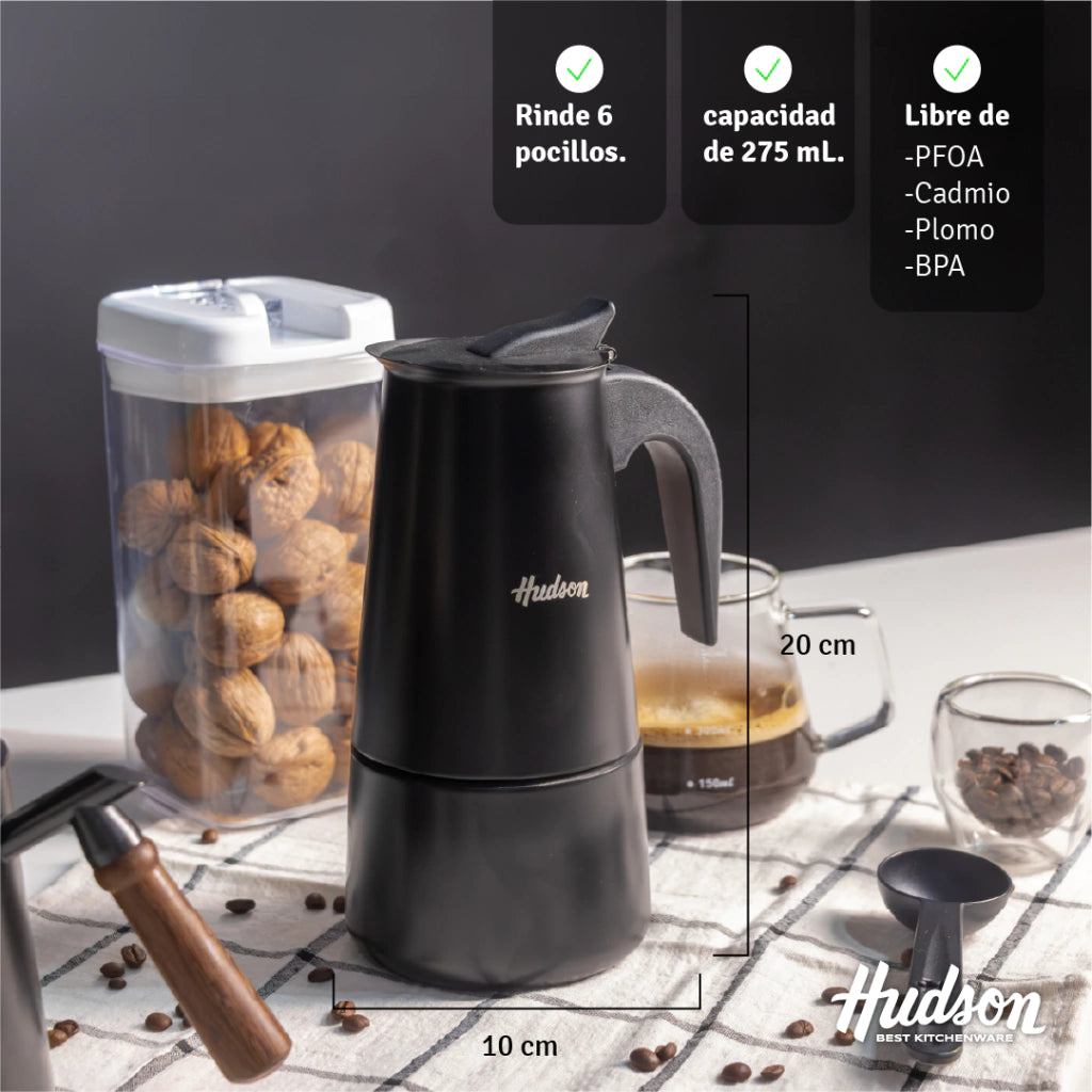 Cafetera Esmaltada Negra de Acero Inoxidable p/ 6 pocillos