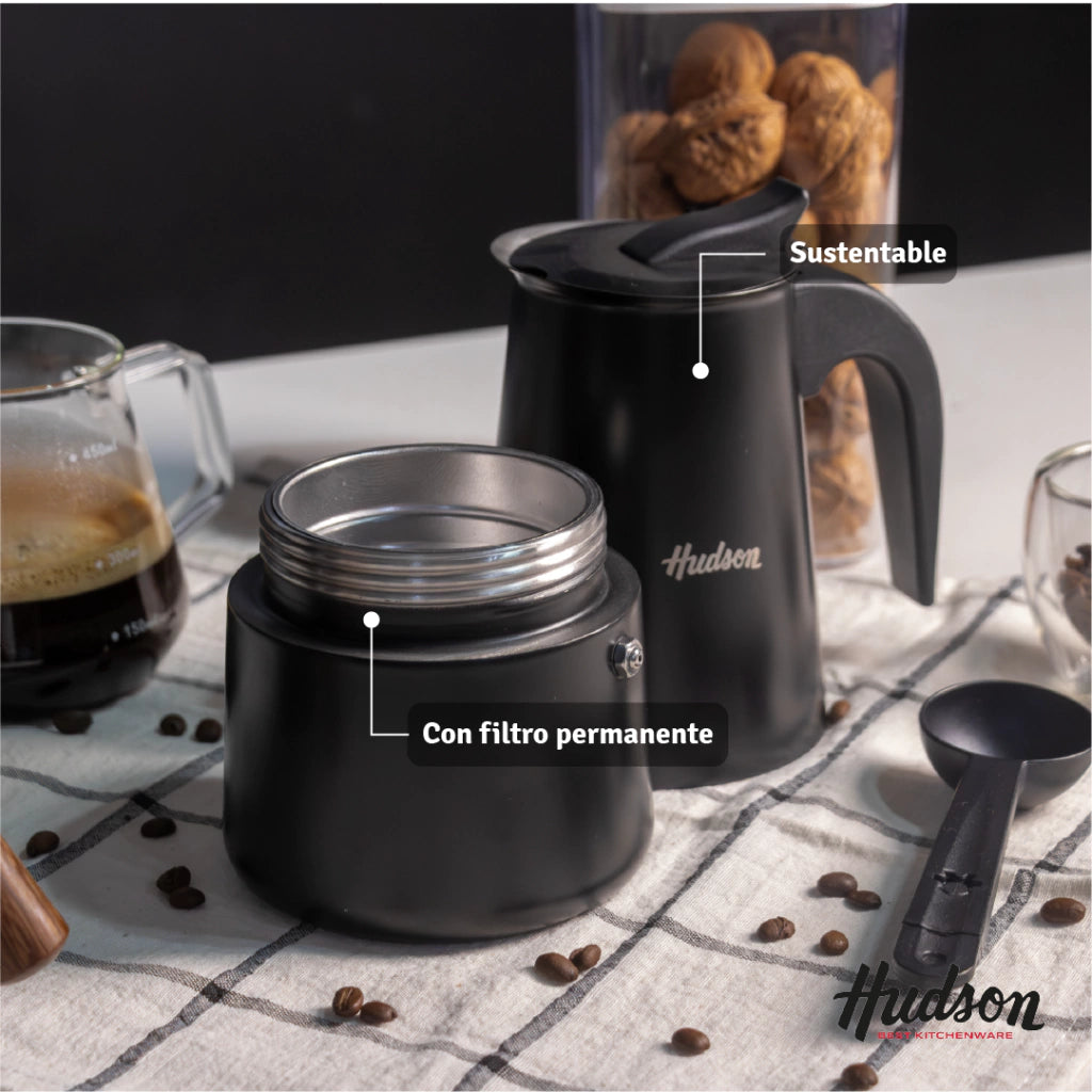 Cafetera Esmaltada Negra de Acero Inoxidable p/ 9 pocillos
