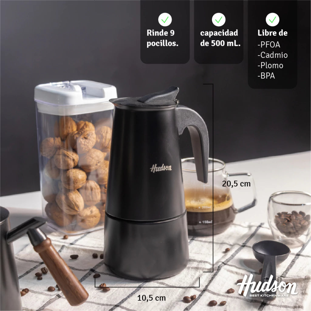 Cafetera Esmaltada Negra de Acero Inoxidable p/ 9 pocillos