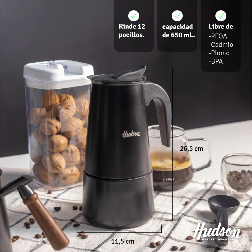 Cafetera Esmaltada Negra de Acero Inoxidable p/ 12 pocillos
