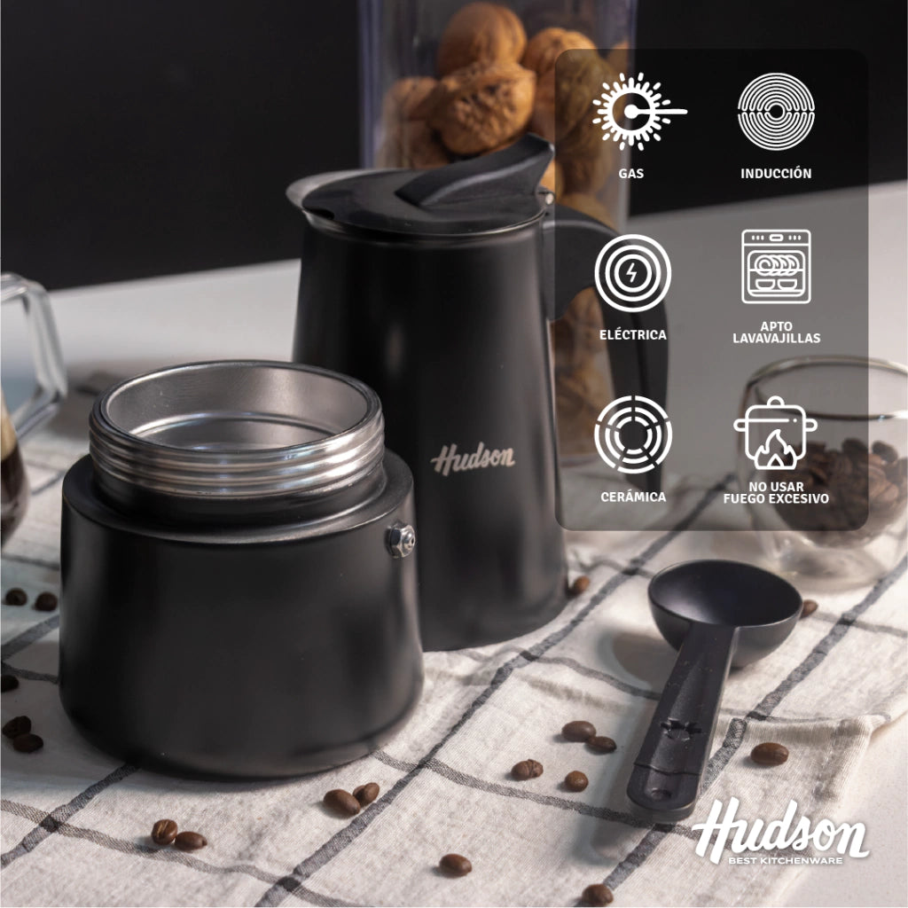 Cafetera Esmaltada Negra de Acero Inoxidable p/ 12 pocillos