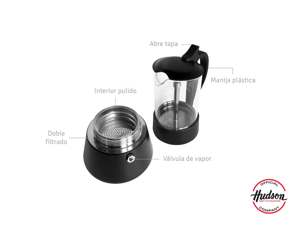 Cafetera Italiana Acero Inoxidable Y Vidrio Inducción p/ 6 pocillos