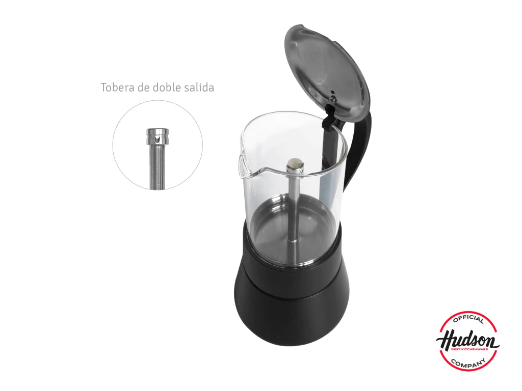 Cafetera Italiana Acero Inoxidable Y Vidrio Inducción p/ 6 pocillos