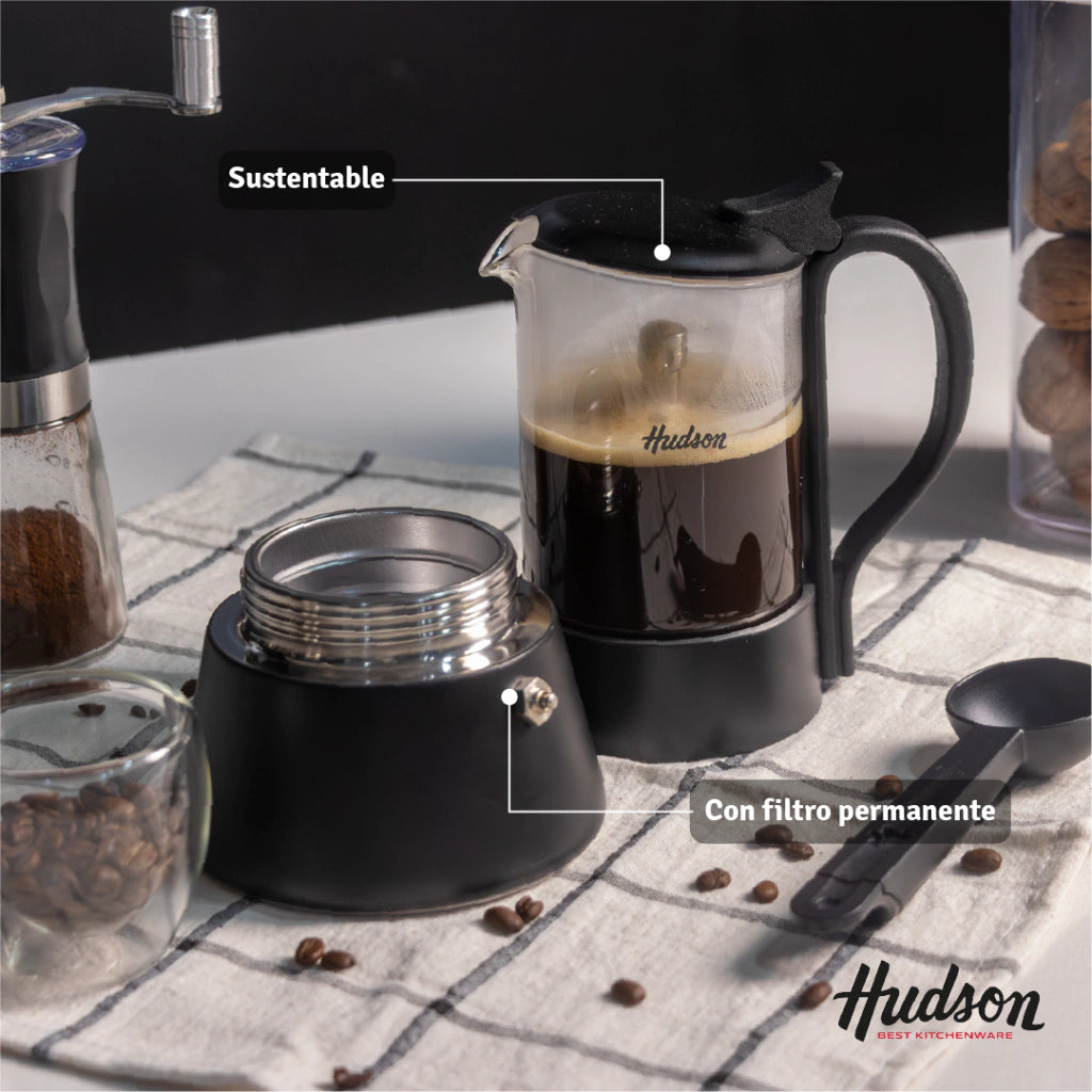 Cafetera Italiana Acero Inoxidable Y Vidrio Inducción p/ 6 pocillos