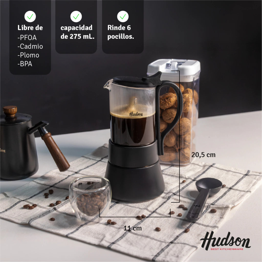 Cafetera Italiana Acero Inoxidable Y Vidrio Inducción p/ 6 pocillos
