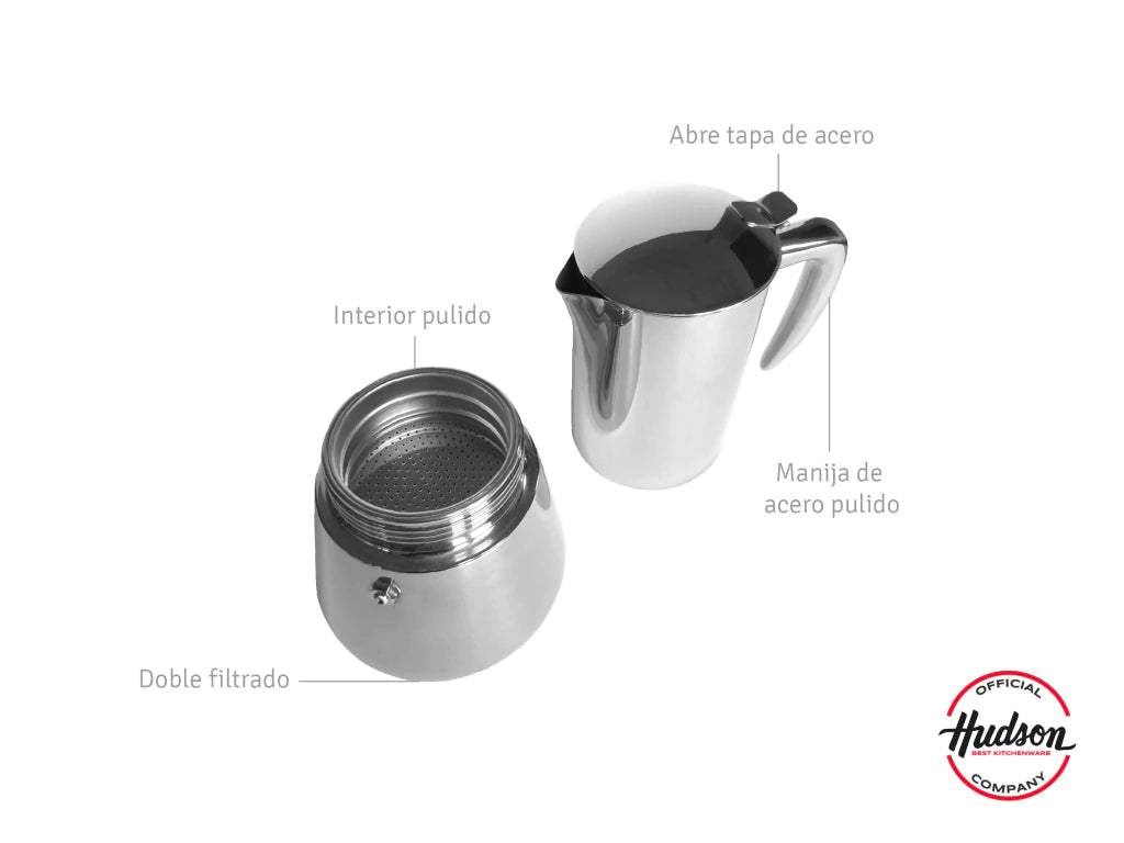 Cafetera de Acero Inoxidable Italiana 6 pocillos Pulido Espejo