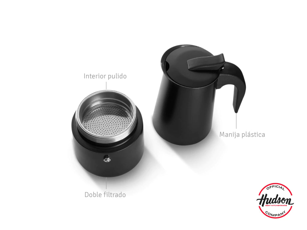 Cafetera Esmaltada Negra de Acero Inoxidable p/ 6 pocillos