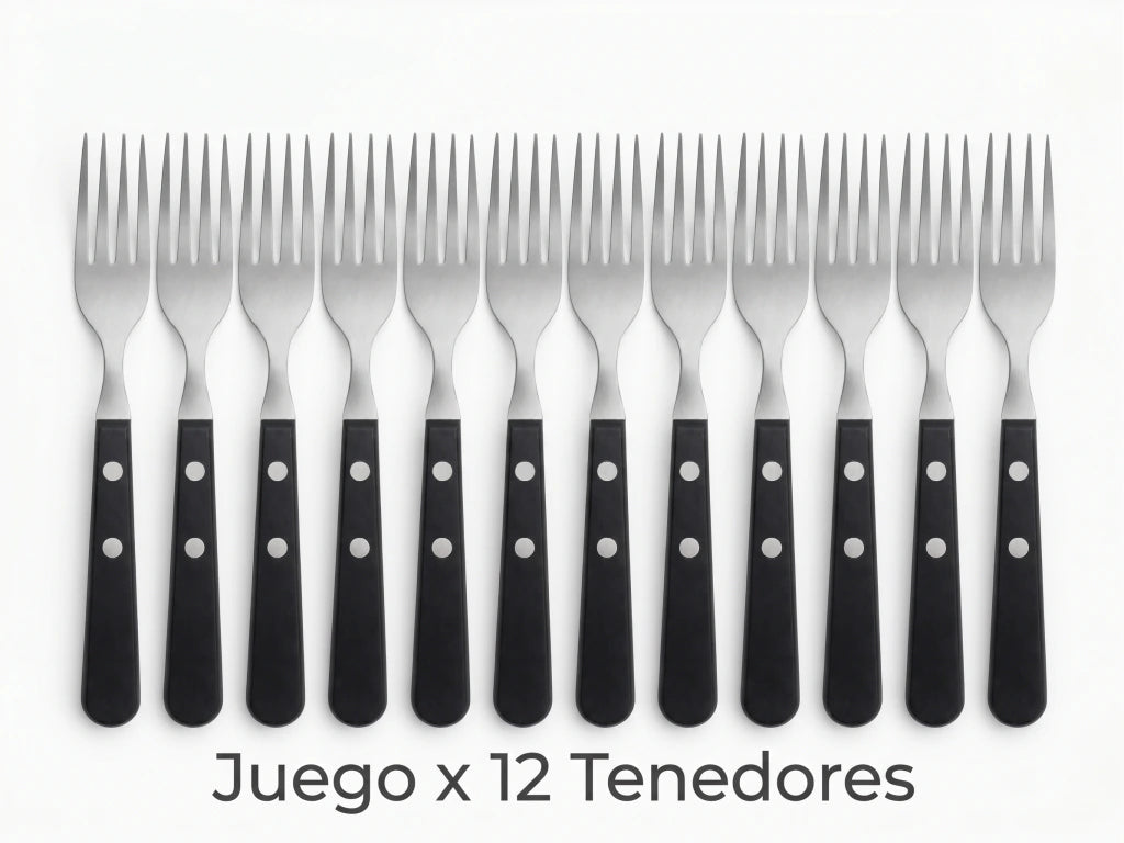 Pack x12 Tenedores Daily de Acero Inoxidable + Mango Negro de Plástico