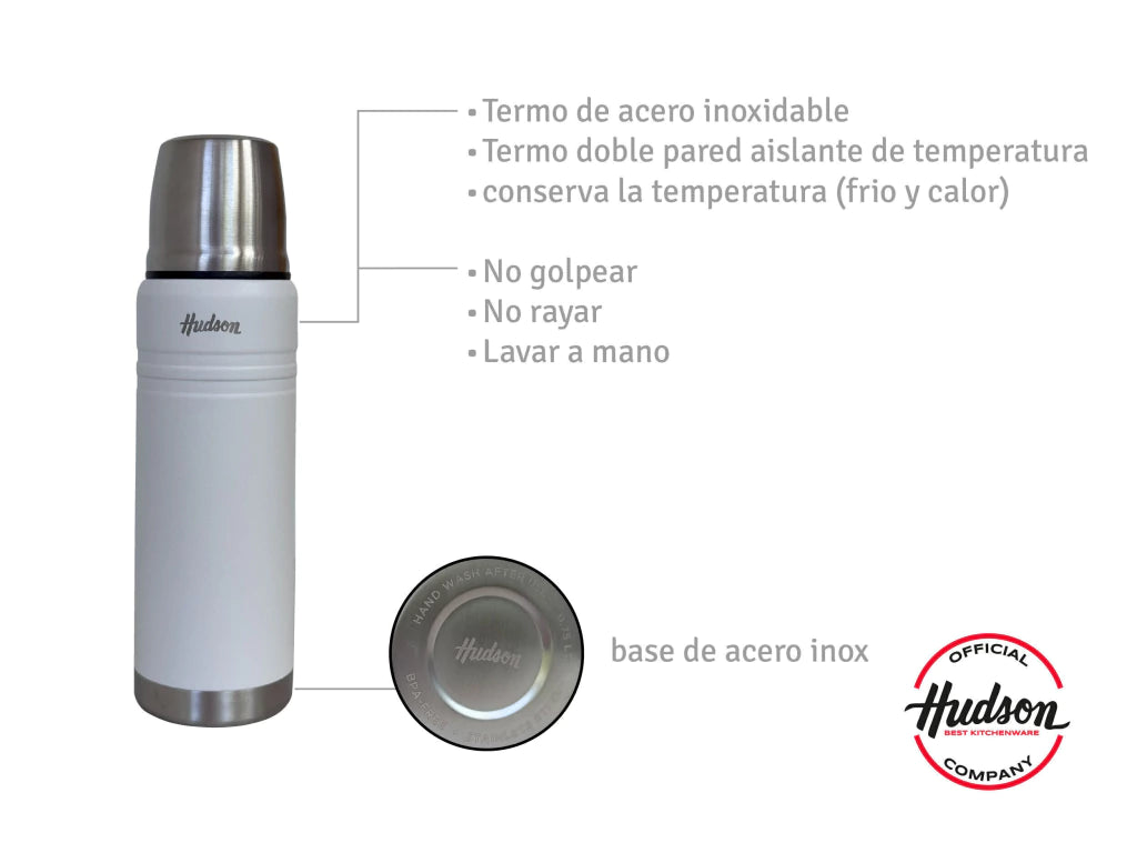 Termo 500 ml Blanco de Acero Inoxidable Doble Pared