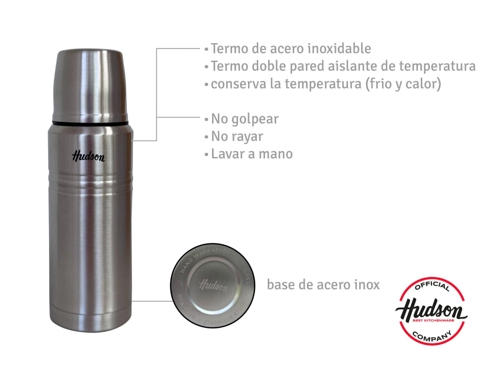 Termo De 750 Ml Acero Inoxidable Acabado Acero Pulido