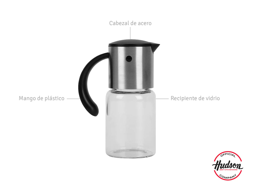 Aceitero y Vinagrero de Vidrio 200 ml Cabezal de Acero Inoxidable