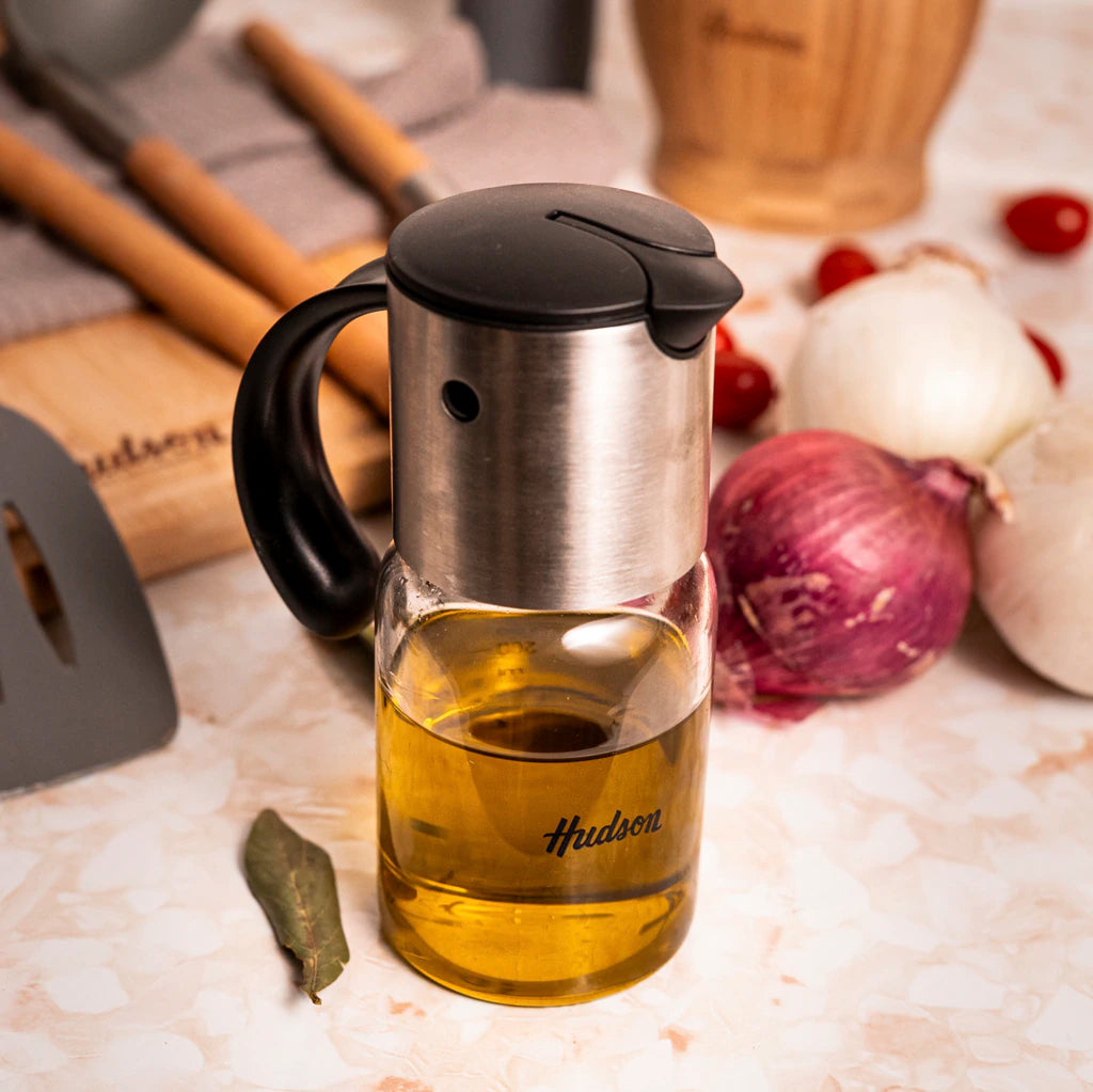 Aceitero y Vinagrero de Vidrio 200 ml Cabezal de Acero Inoxidable