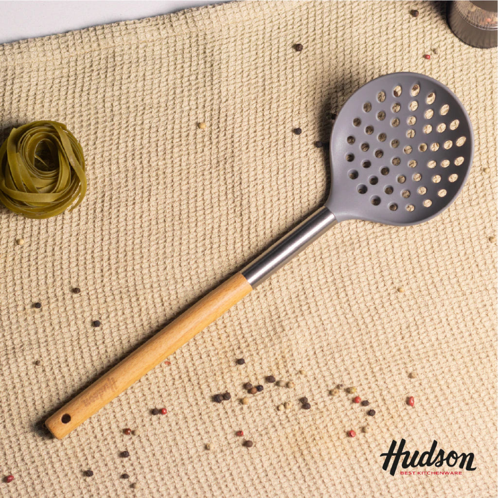 Espumadera de Cocina 35cm c/ Mango De Madera Marrón Claro