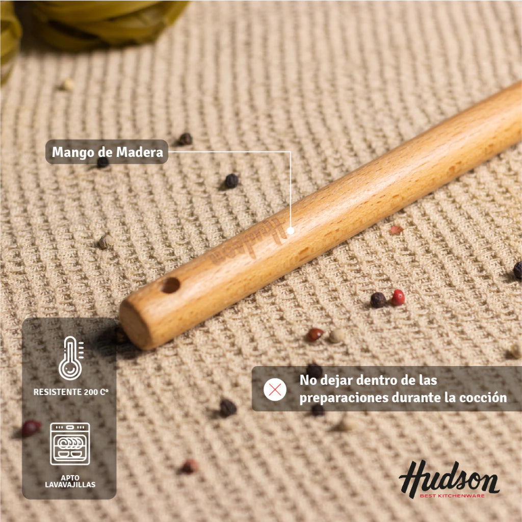 Espumadera de Cocina 35cm c/ Mango De Madera Marrón Claro