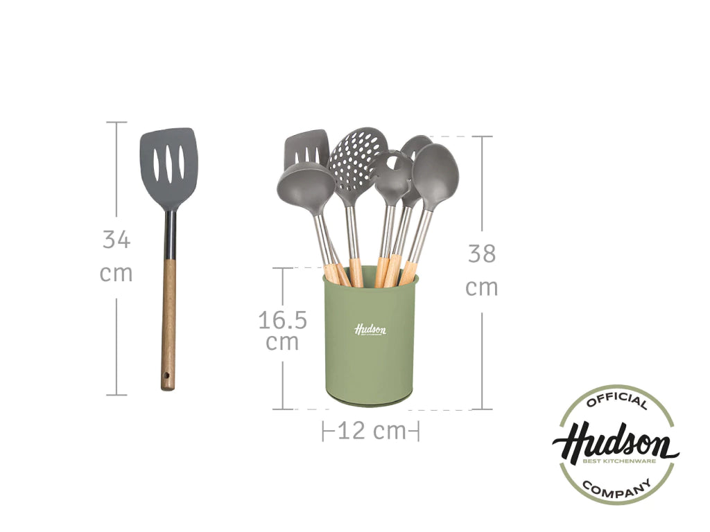 Set De 6 Utensilios De Nylon Con Mango Madera Línea Olive