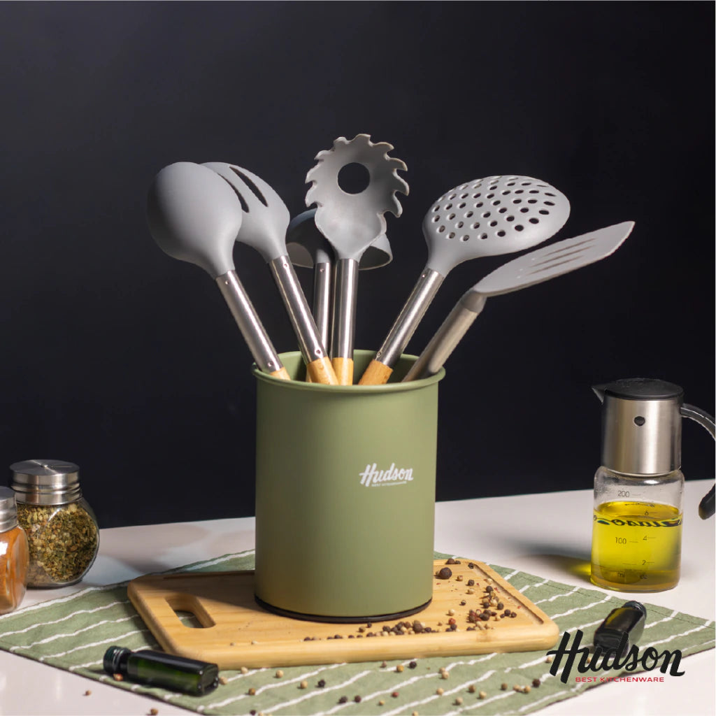 Set De 6 Utensilios De Nylon Con Mango Madera Línea Olive