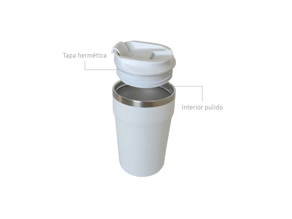 Vaso Blanco de Café 350 ml Interior Pulido y Pico Antiderrame