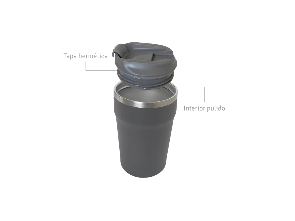 Vaso Gris de Café 350 ml Interior Pulido y Pico Antiderrame