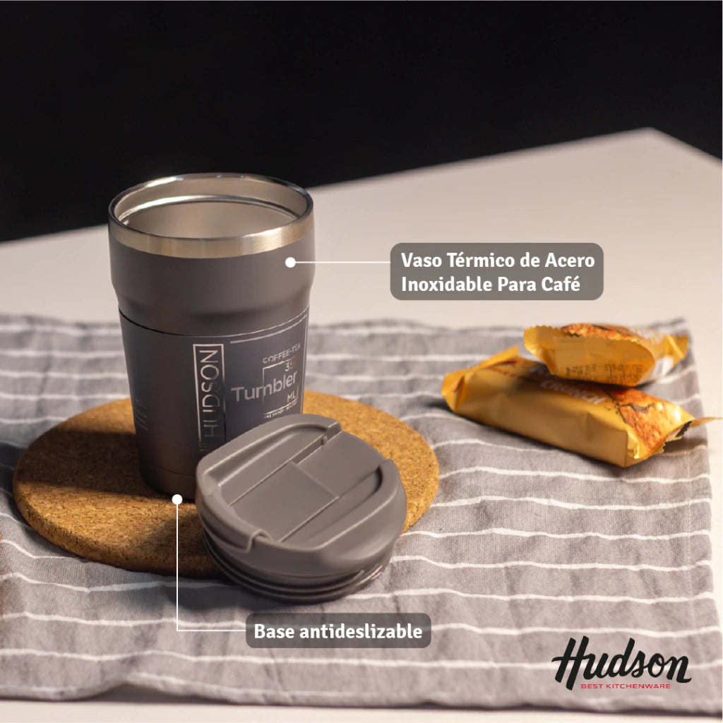 Vaso Gris de Café 350 ml Interior Pulido y Pico Antiderrame