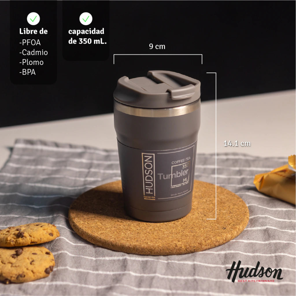 Vaso Gris de Café 350 ml Interior Pulido y Pico Antiderrame