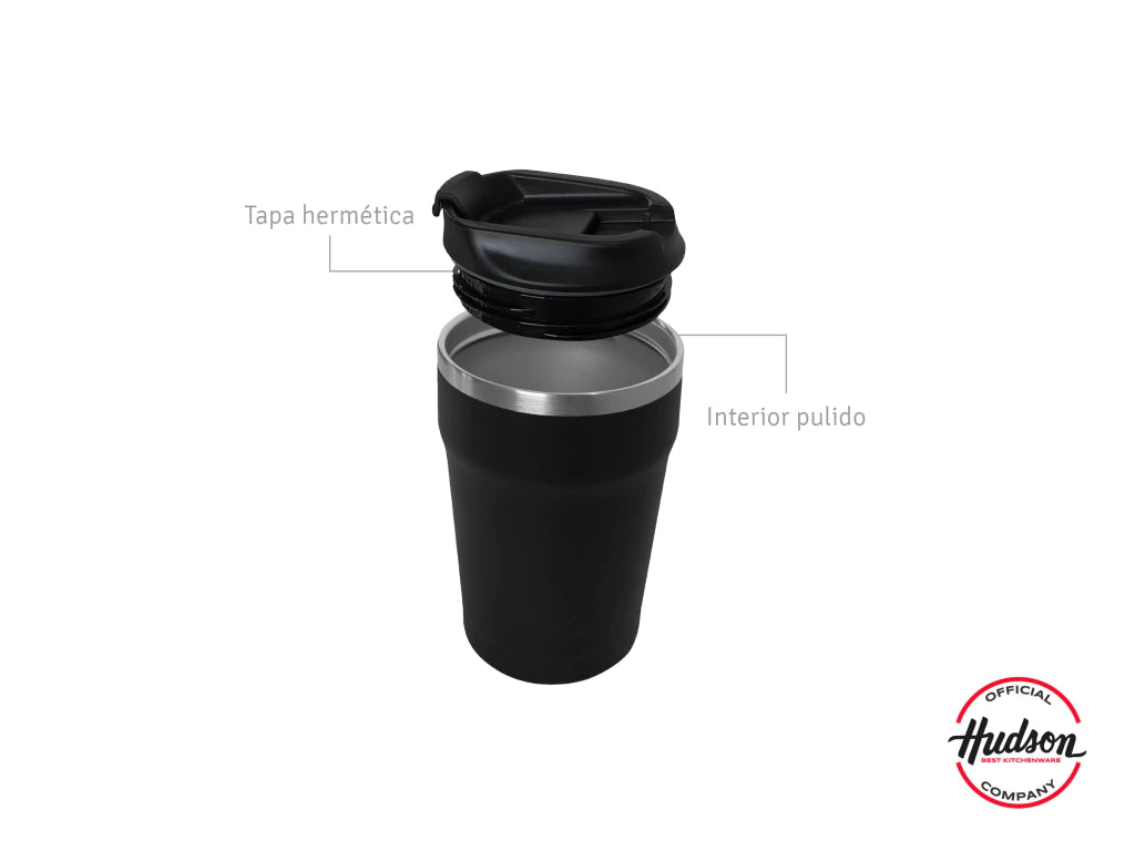 Vaso Negro de Café 350 ml Interior Pulido y Pico Antiderrame