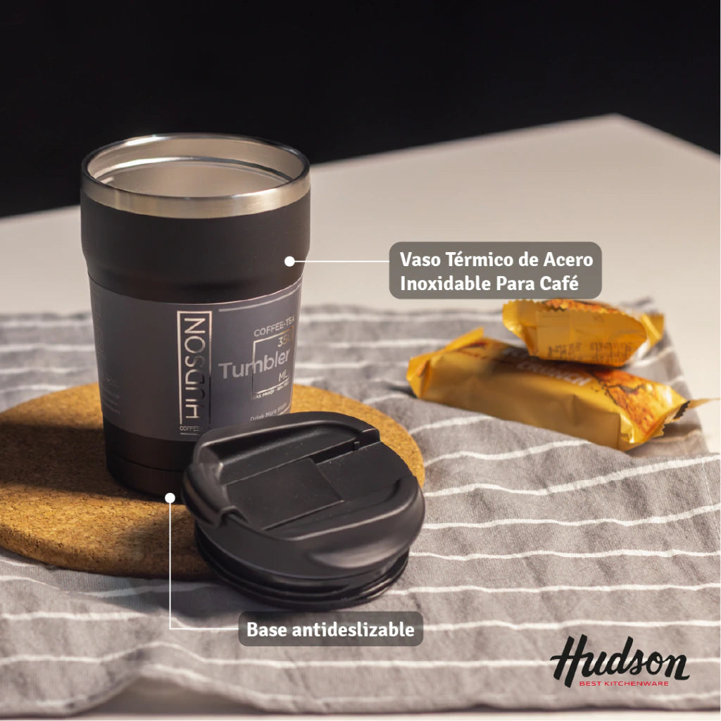 Vaso Negro de Café 350 ml Interior Pulido y Pico Antiderrame