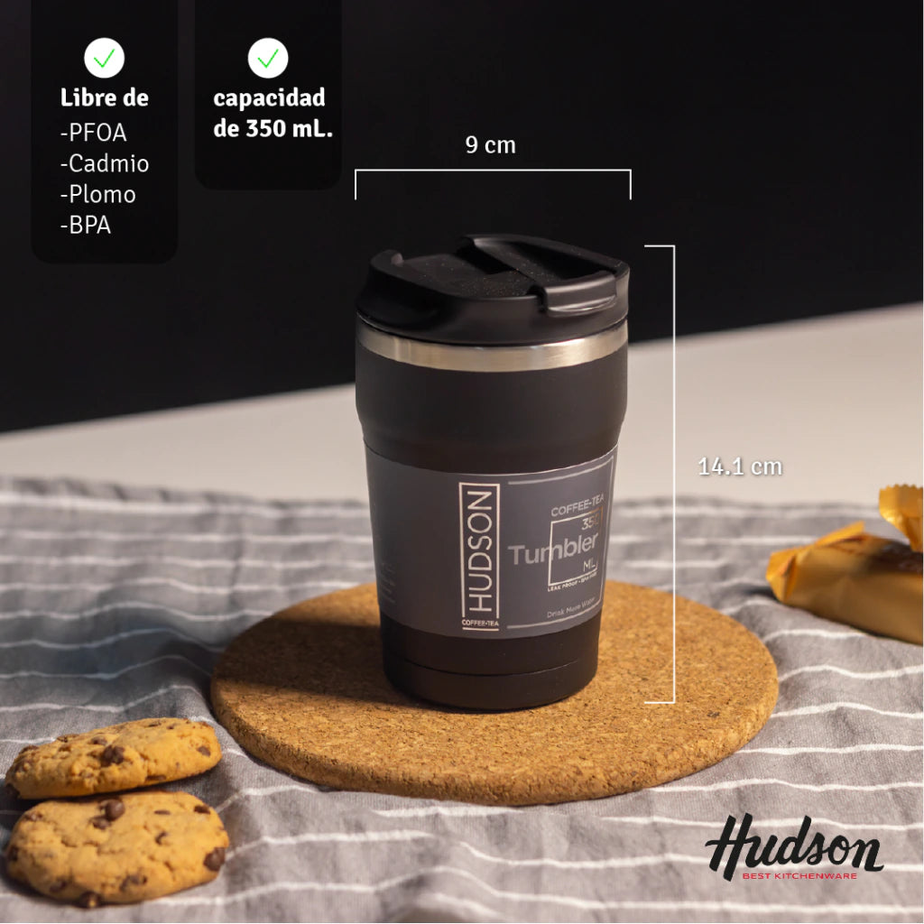 Vaso Negro de Café 350 ml Interior Pulido y Pico Antiderrame