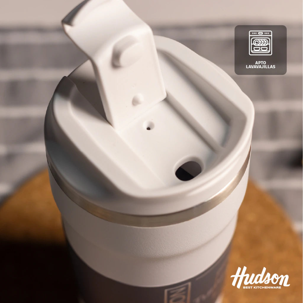 Vaso Café de 470 ml Blanco c/ Pico antiderrame + Interior Pulido + Tapa Hermética