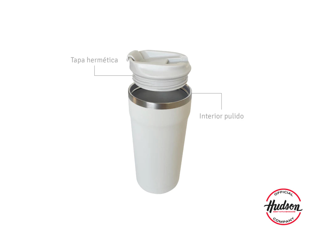 Vaso Café de 470 ml Crema c/ Pico antiderrame + Interior Pulido + Tapa Hermética