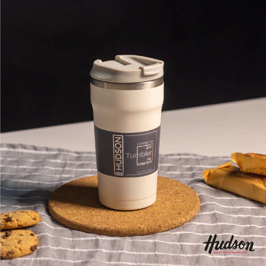 Vaso Café de 470 ml Crema c/ Pico antiderrame + Interior Pulido + Tapa Hermética