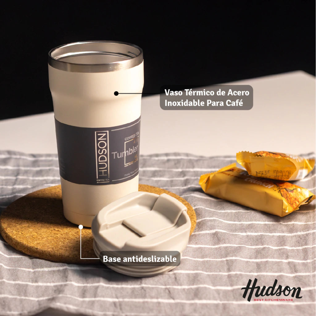 Vaso Café de 470 ml Crema c/ Pico antiderrame + Interior Pulido + Tapa Hermética