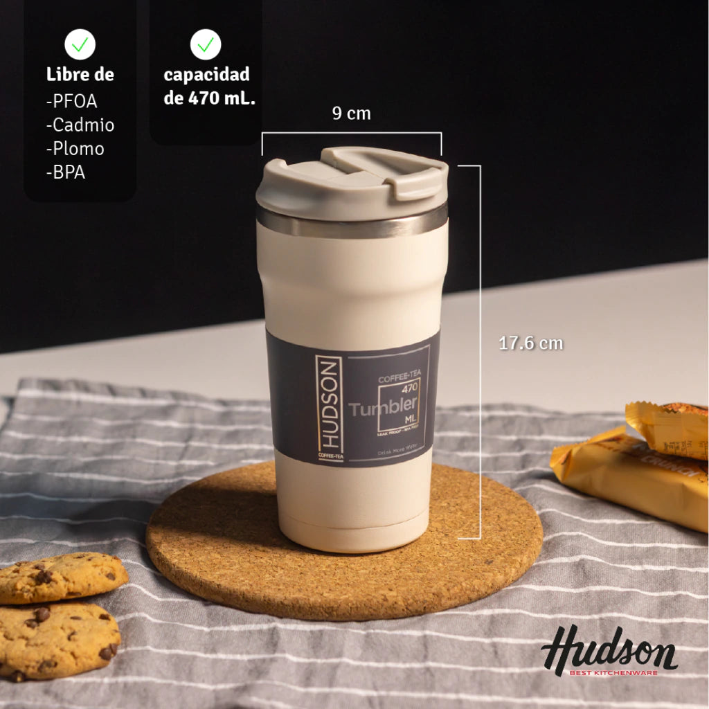 Vaso Café de 470 ml Crema c/ Pico antiderrame + Interior Pulido + Tapa Hermética