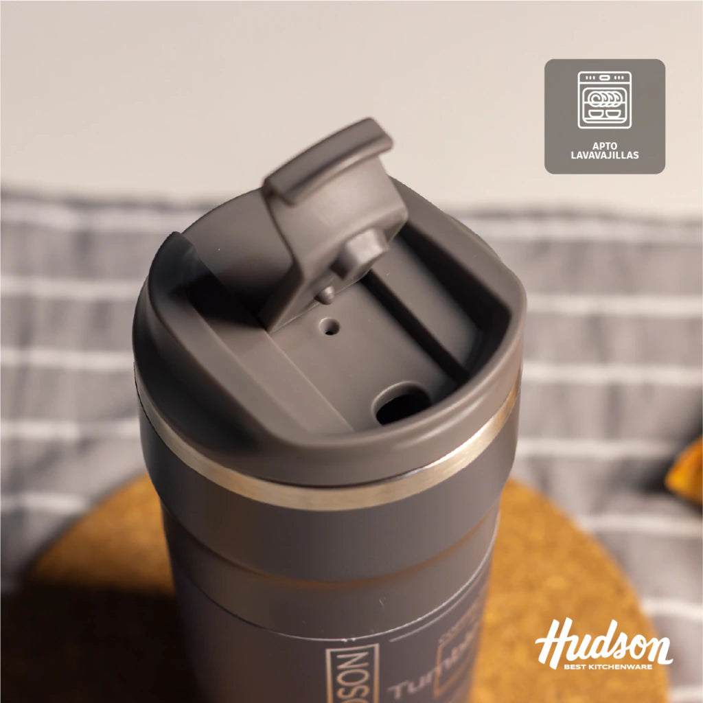 Vaso Café de 470 ml Gris c/ Pico antiderrame + Interior Pulido + Tapa Hermética