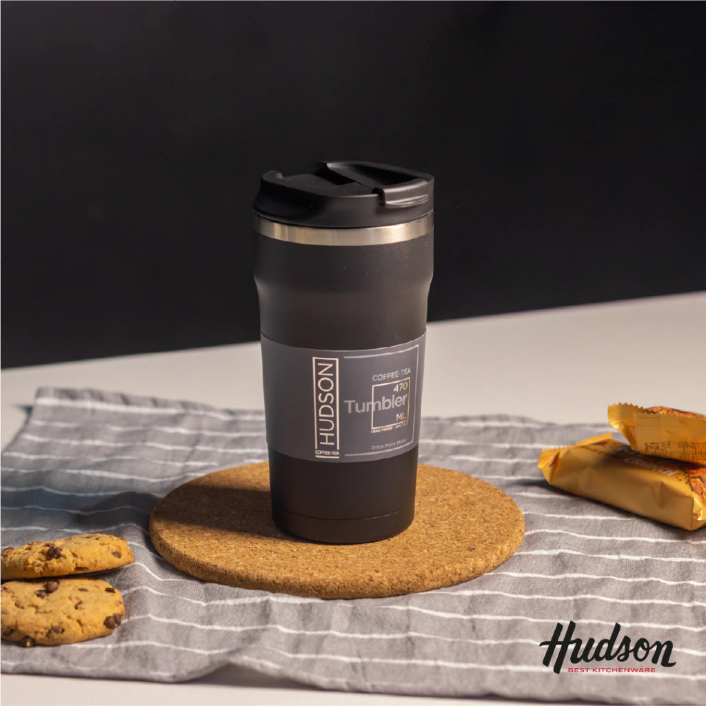 Vaso Café de 470 ml Negro c/ Pico antiderrame + Interior Pulido + Tapa Hermética