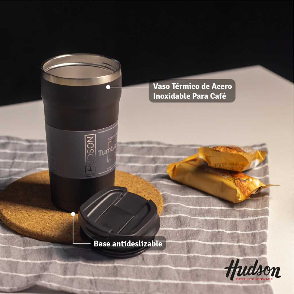 Vaso Café de 470 ml Negro c/ Pico antiderrame + Interior Pulido + Tapa Hermética