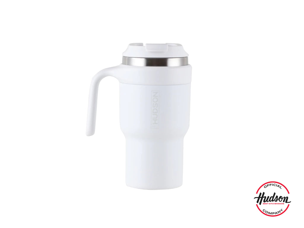 Vaso Blanco de Café de Acero Inoxidable 600 ml c/ Asa Plástica