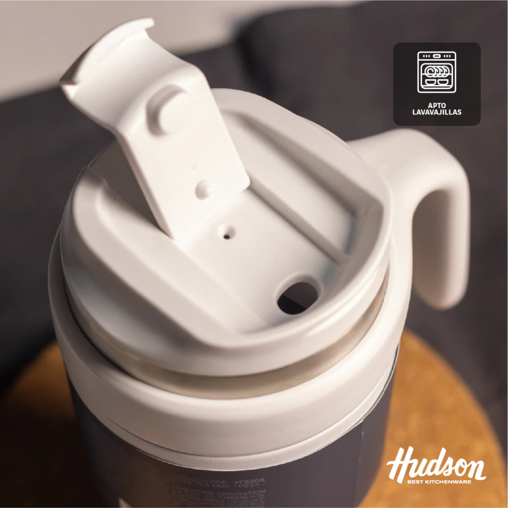 Vaso Blanco de Café de Acero Inoxidable 600 ml c/ Asa Plástica