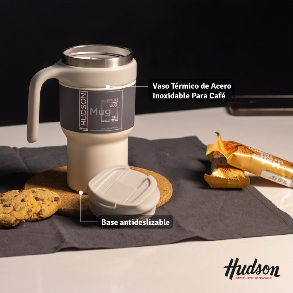 Vaso Crema de Café de Acero Inoxidable 600 ml c/ Asa Plástica