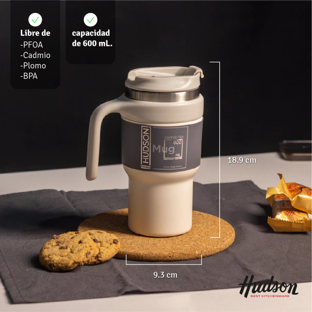 Vaso Crema de Café de Acero Inoxidable 600 ml c/ Asa Plástica