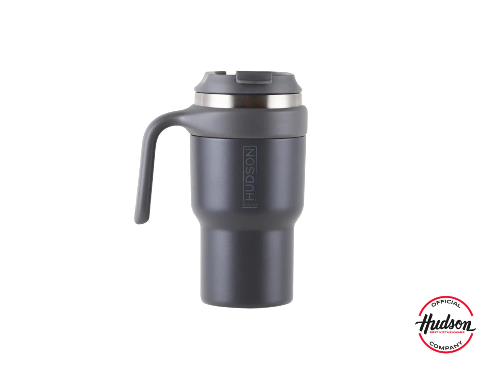 Vaso Gris de Café de Acero Inoxidable 600 ml c/ Asa Plástica