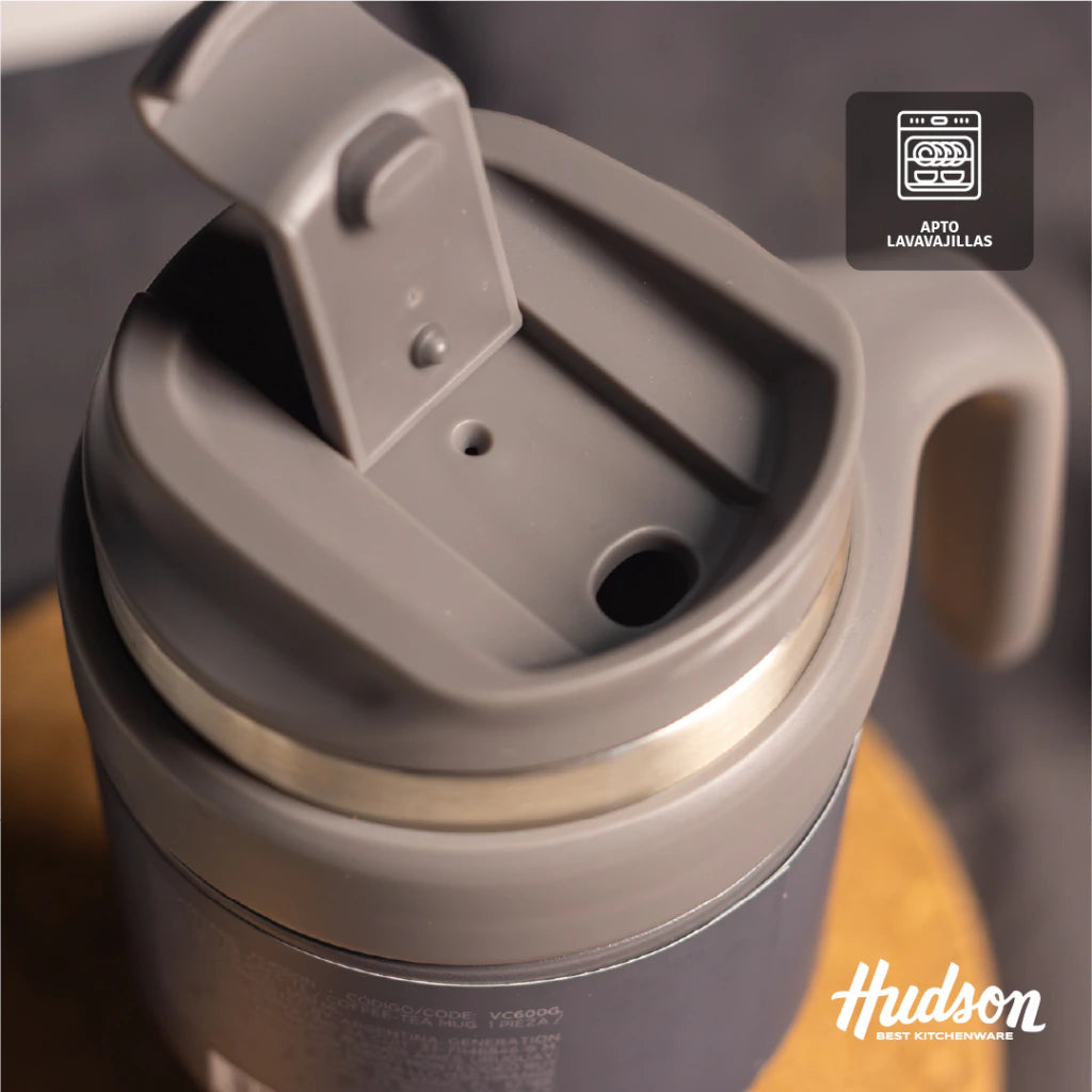 Vaso Gris de Café de Acero Inoxidable 600 ml c/ Asa Plástica