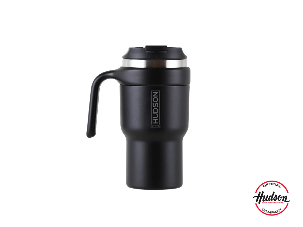 Vaso Negro de Café de Acero Inoxidable 600 ml c/ Asa Plástica