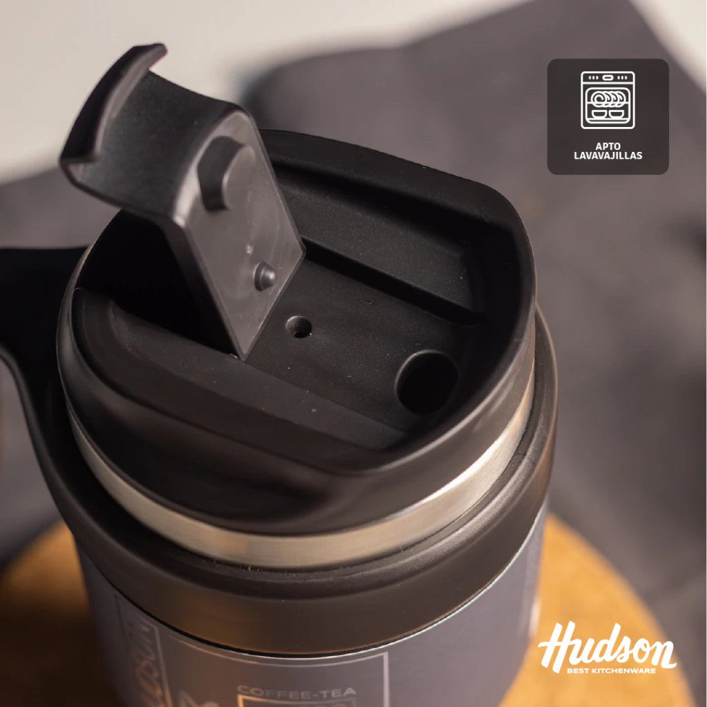 Vaso Negro de Café de Acero Inoxidable 600 ml c/ Asa Plástica